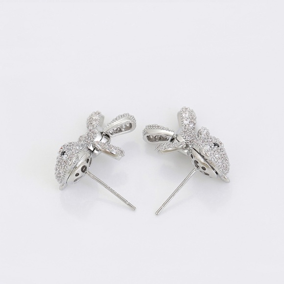 Teddy Bear Earrings Platinum Plated 925 Sterling Silver Luxury Earrings - Picture 3 of 16